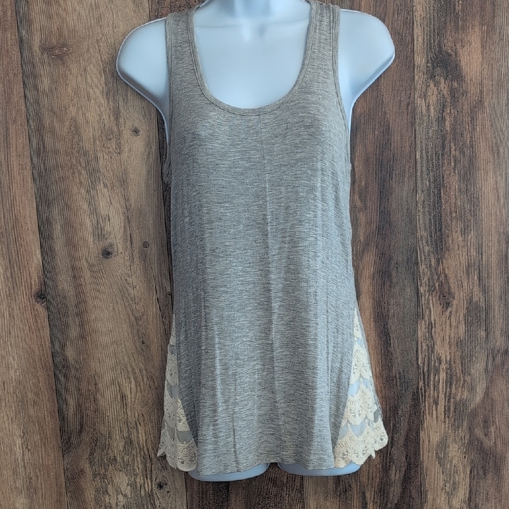 Vanity Gray Lace Trim Tank Top S -125JH